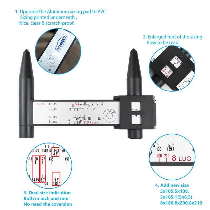 WHEEL CONNECT PCD Gaugeï¼ŒWheel/Rim Bolt Pattern Measuring Tool, PCD Ruler, Sliding Caliper for 4 5 6 8 Holes - Image 2